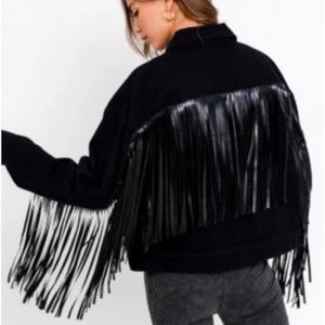 le lis | black fringe denim jacket (NWOT)
